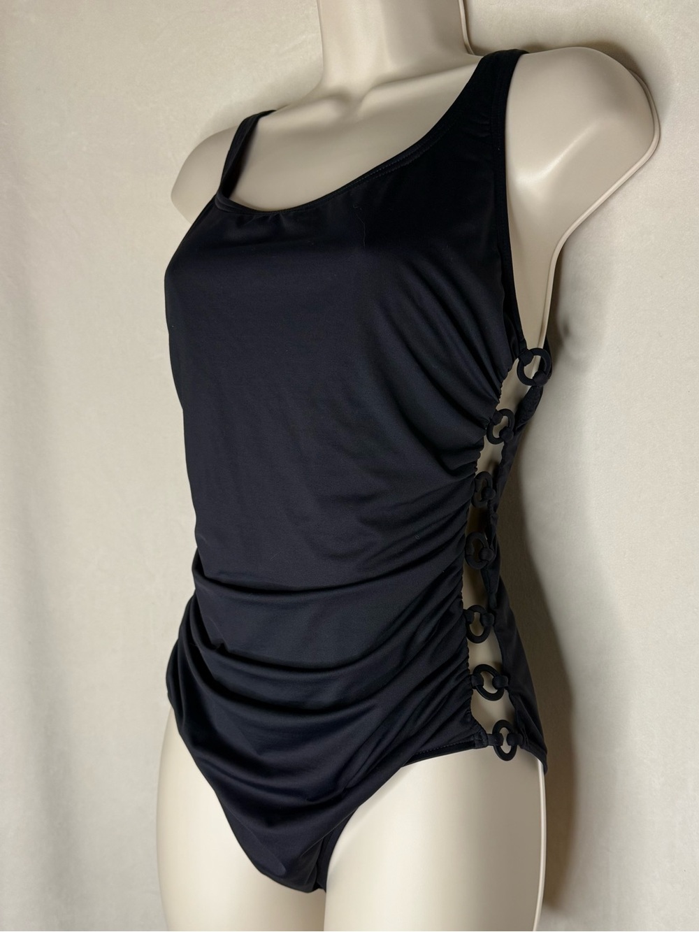 DKNY Black One-Piece Swimsuit with Side Ring Details